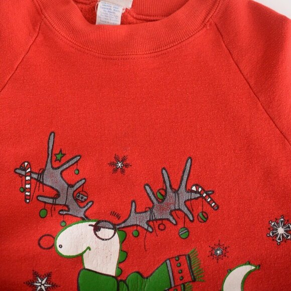 Vintage Red Christmas Crew Rudolph Dino Festive Holiday Ugly Sweater Large - Picture 11 of 11